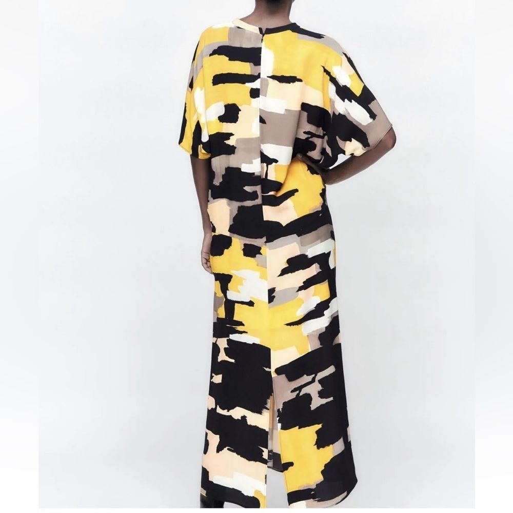 ZARA PRINTED MIDI DRESS LIMITED EDITION MUSTARD NEW Size L - Picture 2 of 3